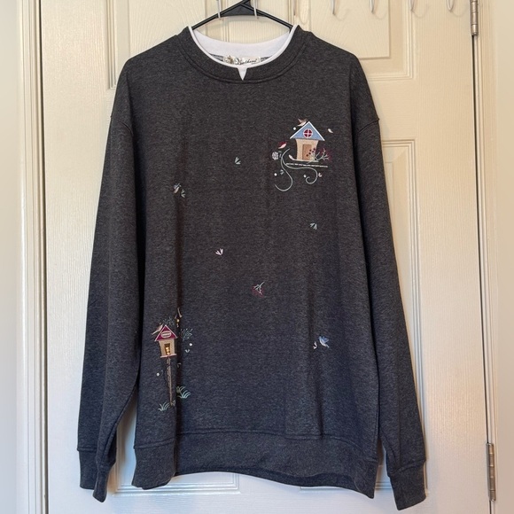 Feathers Charcoal Embroidered Crewneck Sweater Size 2X - Picture 1 of 6